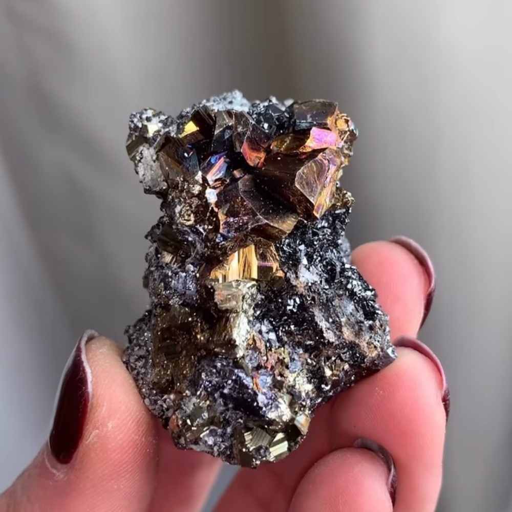Rainbow/Iridescent Pyrite with Quartz and Galena